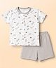 Pink Rabbit Single Jersey Knit Half Sleeves T-Shirt & Shorts Night Suit Animals Print - Grey