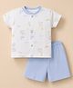 Pink Rabbit Single Jersey Knit Half Sleeves T-Shirt & Shorts Night Suit Elephant Print - Light Blue