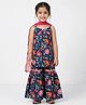 KID1 Cotton Woven Sleeveless Floral Printed Kurti & Sharara With Dupatta Set - Navy Blue