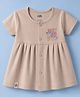 Pink Rabbit Interlock Knit Half Sleeves Frock With  Wonderful Text Print - Beige