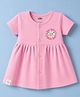 Pink Rabbit Interlock Knit Half Sleeves Frock With Happy Day Text Print - Pink