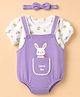 Babyhug 100% Cotton Interlock Knit Half Sleeves Onesies With Floral Printed T-shirt &  Hairband - White