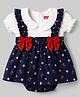 Babyhug Single Jersey Knit Half Sleeves Onesies With Floral Print & Bow Applique - Navy Blue