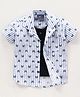 Dapper Dudes Woven Half Sleeves Striped & Car Printed Shirt with Attached T-Shirt - Sky
