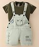 Dapper Dudes Woven Half Sleeves Text Printed Dungaree With T-Shirt - Olive Green