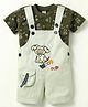 Dapper Dudes Woven Half Sleeves Puppy Embroidered Dungaree Set With Inner Tee - Light Green
