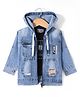 Dapper Dudes Woven Full Sleeves Text Printed Denim Hooded Jacket With Tee - Blue