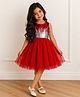 KIDSDEW Net Woven Sleeveless Sequins Embellished Dress - Red