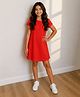KIDSDEW Woven Half Sleeves Solid Dress - Coral