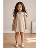KIDSDEW Woven Half Puffed Sleeves Solid Dress - Beige