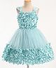 Enfance Net Woven Sleeveless Mesh Yoke Party Dress With Flower Applique - Light Blue