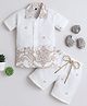 Fourfolds Cotton Blend Woven Half Sleeves Floral Printed Shirt & Shorts Set - Beige