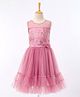 Enfance Net Knit Sleeveless Party Frock With Sequinned &  Floral Applique -Pink
