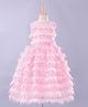 Enfance Net Knit Sleeveless Tiered Sequinned Party Frock With Floral Applique - Pink