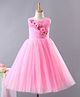 Enfance Net Knit Sleeveless Party Dress With Floral Corsage & Embellishment- Pink