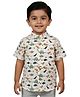Snowflakes Cotton Woven Half Sleeves Dinosaur Printed Shirt -  White