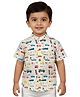 Snowflakes Cotton Woven Half Sleeves Vehicles Printed Shirt -  White