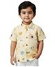 Snowflakes Cotton Woven Half Sleeves Space Theme Printed Shirt - Yellow