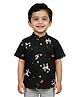 Snowflakes Cotton Woven Half Sleeves Space Theme Printed Shirt - Black