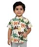 Snowflakes Cotton Woven Half Sleeves Vehicles Printed Shirt -  White