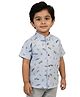 Snowflakes Cotton Woven Half Sleeves Vehicles Printed Shirt -Light Sky Blue