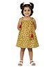 Snowflakes Cotton Woven Sleeveless Floral Printed Dress - Yellow