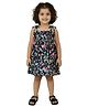 Snowflakes Cotton Woven Sleeveless Floral Printed Dress - Black