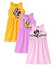 KUCHIPOO Cotton Blend Knit Pack Of 3 Disney Mickey & Friends Featuring Sleeveless Minnie Mouse & Daisy Duck Printed Dresses - Yellow Purple & Pink