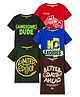 KUCHIPOO Cotton Blend Knit Pack Of 5 Half Sleeves Controller & Typography Printed Tees - Red Black Blue Brown & Green