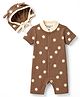 Junior Star Half Sleeves Sun Printed Coordinating Romper & Ear Applique Detailed Cap - Biscuit