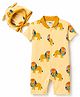 Junior Star Half Sleeves Lion Printed Coordinating Romper & Ear Applique Detailed Cap - Yellow