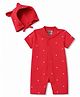 Junior Star Half Sleeves Polka Dots Printed Coordinating Romper & Ear Applique Detailed Cap - Pink