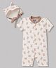 Junior Star Half Sleeves Bunny Printed Coordinating Romper & Ear Applique Detailed Cap - White