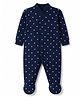 Junior Star Full Sleeves Polka Dots Printed Footed Sleepsuit - Navy Blue