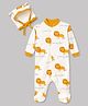Junior Star Full Sleeves Lion Printed Coordinating Footed Sleepsuit & Ear Applique Detailed Cap - Yellow