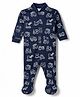 Junior Star Half Sleeves Construction Vehicles Printed Coordinating Footed Sleepsuit - Blue