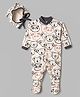 Junior Star Full Sleeves Bears Printed Coordinating Footed Sleepsuit & Ear Applique Detailed Cap - White