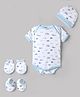 Junior Star Half Sleeves Vehicles Printed Coordinating Onesie With Mittens Booties & Cap Set - Multi Colour