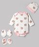 Junior Star Full Sleeves Teddy Bear Printed Coordinating Onesie With Mittens Booties & Cap Set - Multi Colour