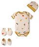 Junior Star Full Sleeves Animals Printed Coordinating Onesie With Mittens Booties & Cap Set - Multi Colour