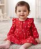 Babyoye 100% Cotton Interlock Knit Full Sleeves Floral Printed Eco Jiva Finish Frock with Bloomer - Red