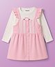 Babyoye 100% Cotton Interlock Knit With Eco Jiva Finish Solid Frock With Full Sleeves Inner Tee Bow Print - Pink