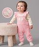 Babyoye 100% Cotton Knit With Eco Jiva Finish Full Sleeves Floral Printed & Bow Embroidered Dungaree With Inner Tee Set - Pink