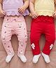 Babyoye 100% Cotton Interlock Knit With Eco Jiva Finish Full Length Leggings With Cat & Bow Print & Applique Pack of 2 - Pink & Red