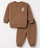 Little Kangaroos Fleece Knit Full Sleeves Winter Wear Suits With Dog Embroidery - Brown