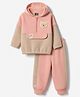 Little Kangaroos Fleece Knit Full Sleeves Winter Wear Set with Bear Embroidery - Peach