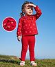 Babyoye 100% Cotton Knit With Eco Jiva Finish Half Sleeves Floral Printed Co-Ords Top & Pant Set - Red