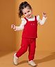 Babyoye 100% Cotton Interlock Knit With Eco Jiva Finish Solid Top & Jogger With Cat Face Print - Red & White