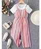 The Kids Club Cotton Blend Woven Striped Jumpsuit With Half Sleeves Tee Set - Pink