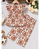 The Kids Club Cotton Blend Knit Frill Sleeves Floral Printed Coordinating Top & Pants Set - Orange